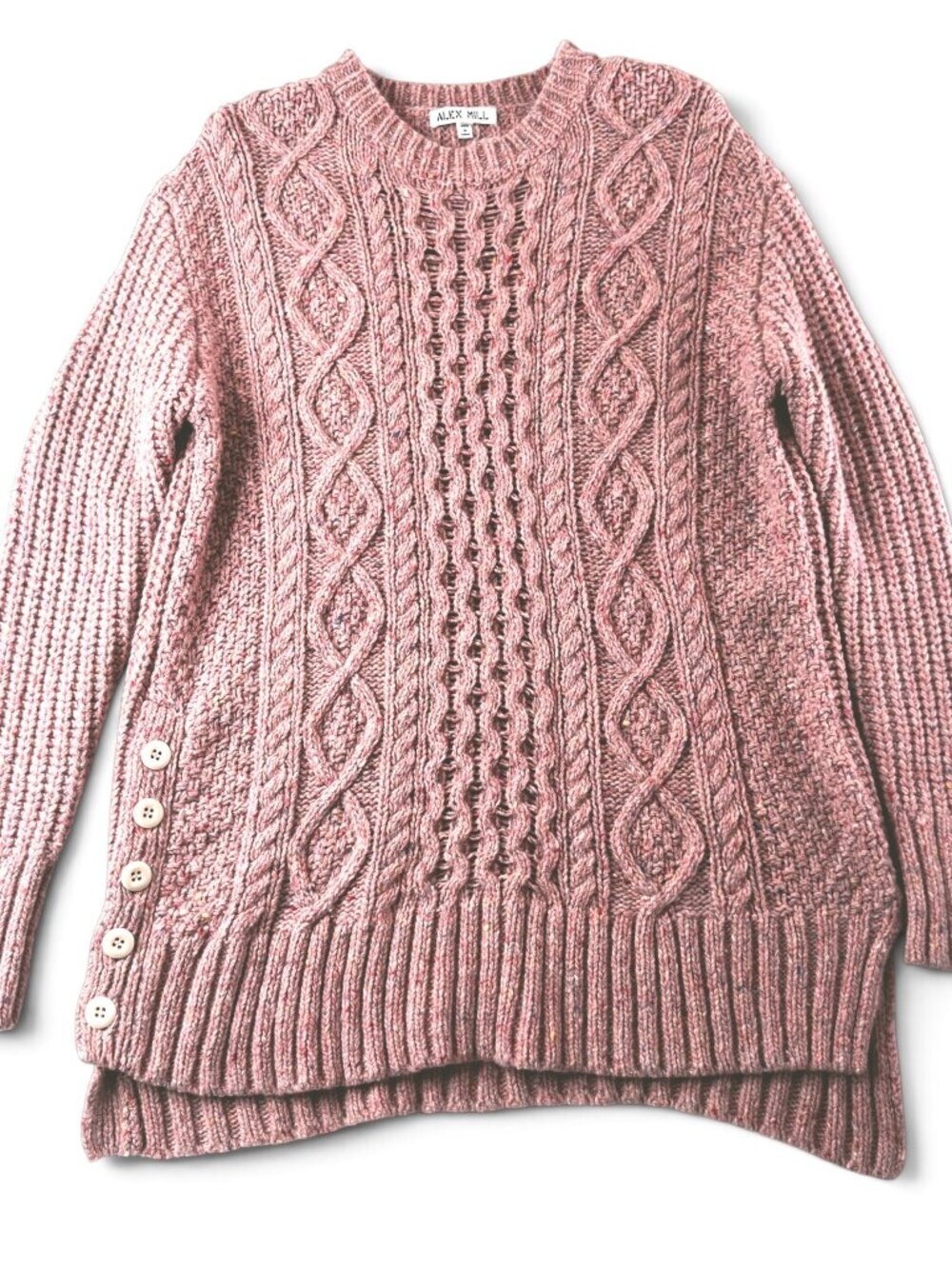 alex mill pink aran cable knit merino wool alpaca sweater medium high low